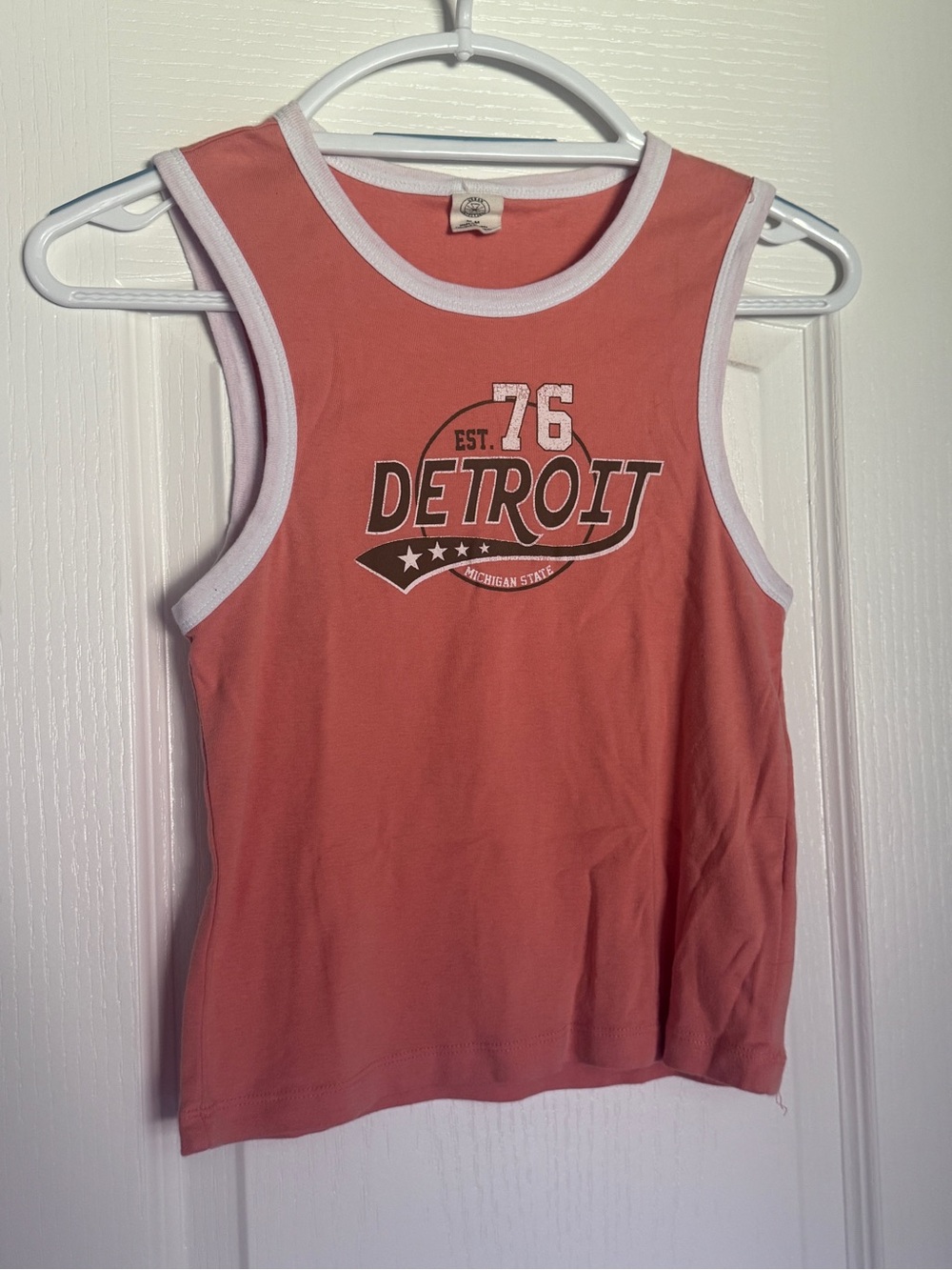 Urban Outfitters Coral Tank with White Trim and Detroit Graphic